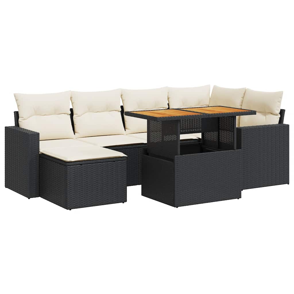 Garden Sofa Set Black PE Rattan 7 Piece Set Modular
