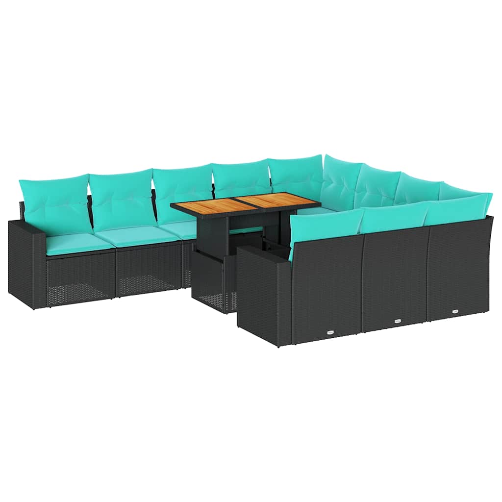 11 Piece Patio Sofa Set with Cushions Black Poly Rattan