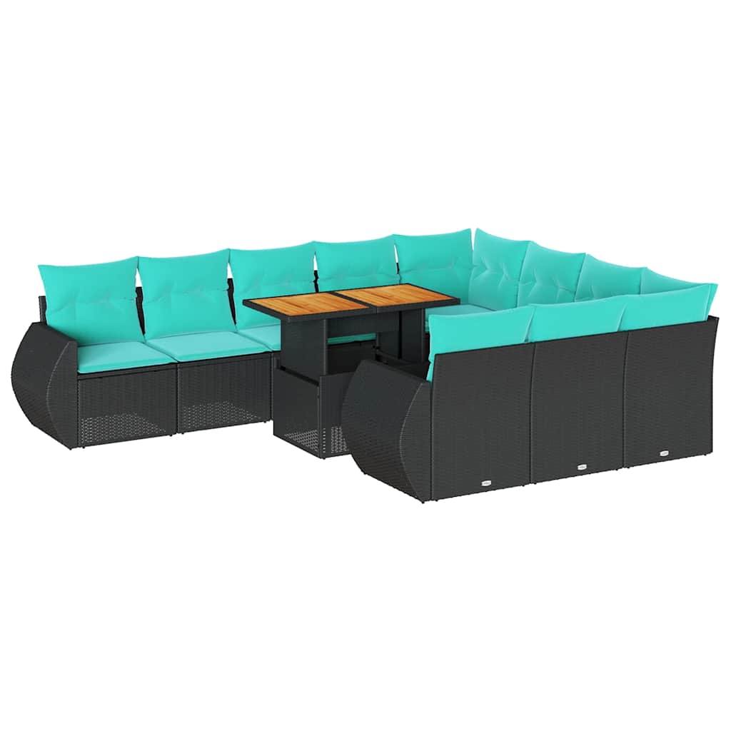 11 Piece Patio Sofa Set with Cushions Black Poly Rattan
