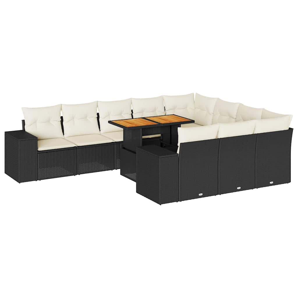 Garden Sofa Set Black PE rattan, powder-coated steel, acacia wood