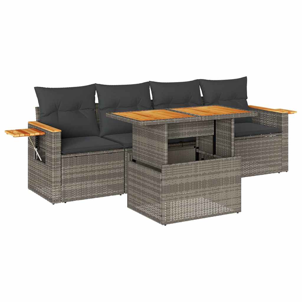 Garden Sofa Set Grey PE rattan 5 Piece Set Adjustable Feet