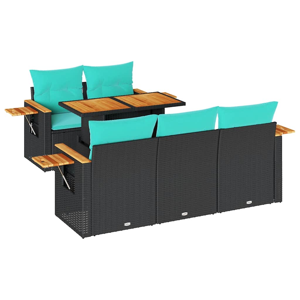 6 Piece Patio Sofa Set with Cushions Black Poly Rattan