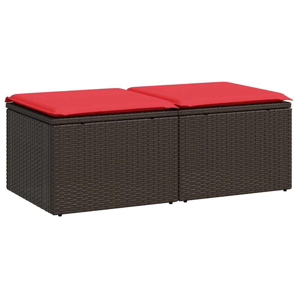 2 Piece Patio Sofa Set with Cushions Brown Poly Rattan Acacia