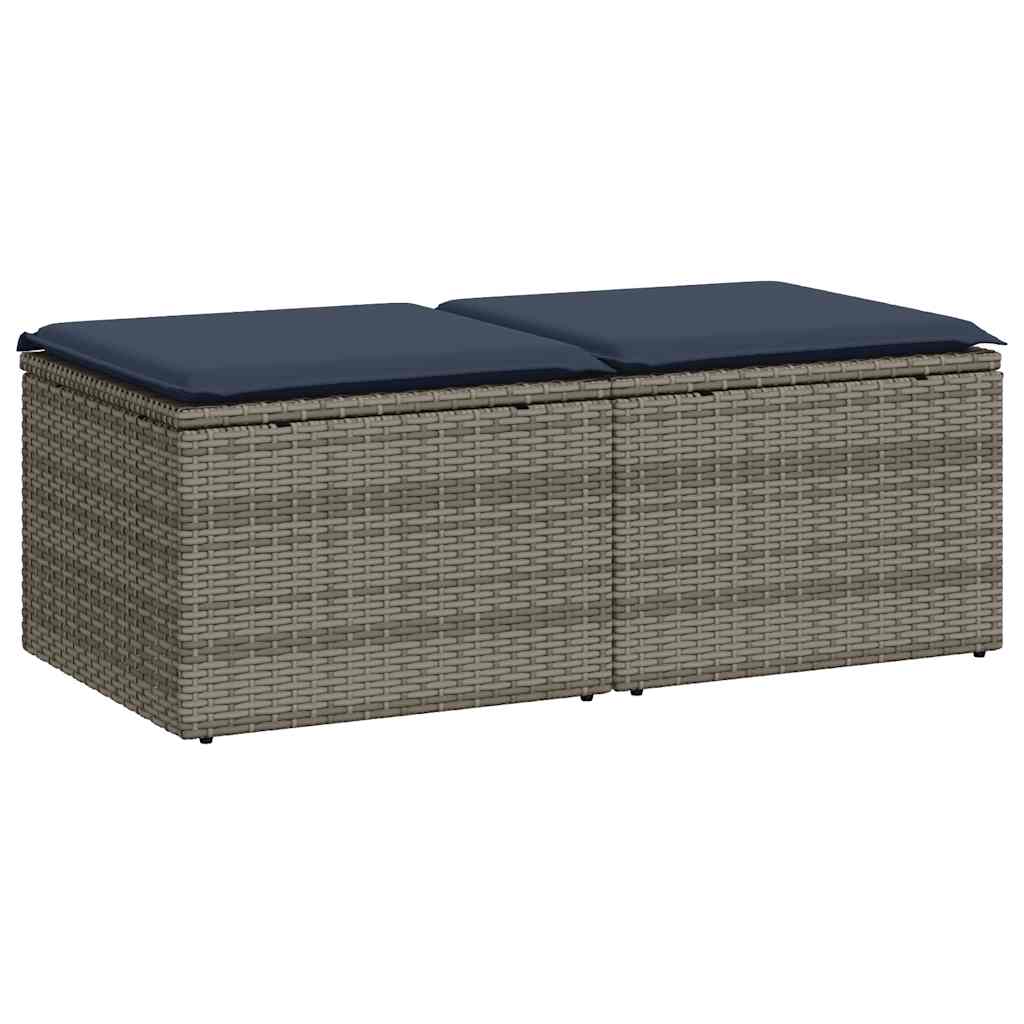 2 Piece Patio Sofa Set with Cushions Gray Poly Rattan Acacia