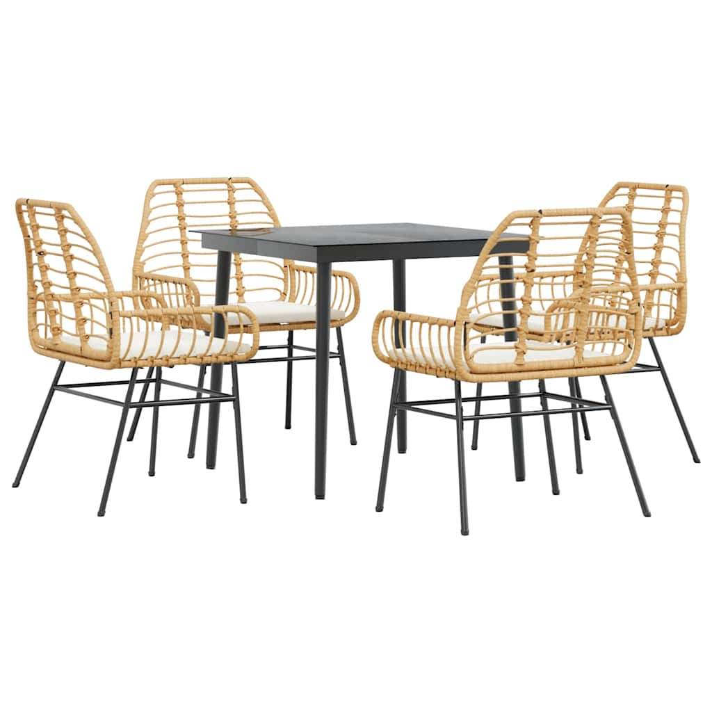 Garden Dining Set Brown chairs and cream cushions, black table