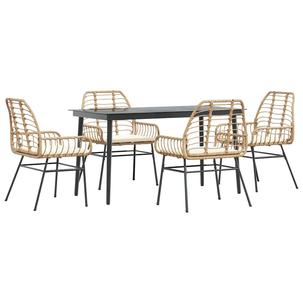 Garden Dining Set Brown Poly Rattan 4-seater Removable Covers