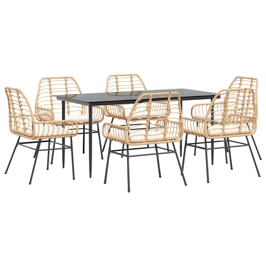 Garden Dining Set Brown Poly Rattan 7 Piece Set Removable Covers