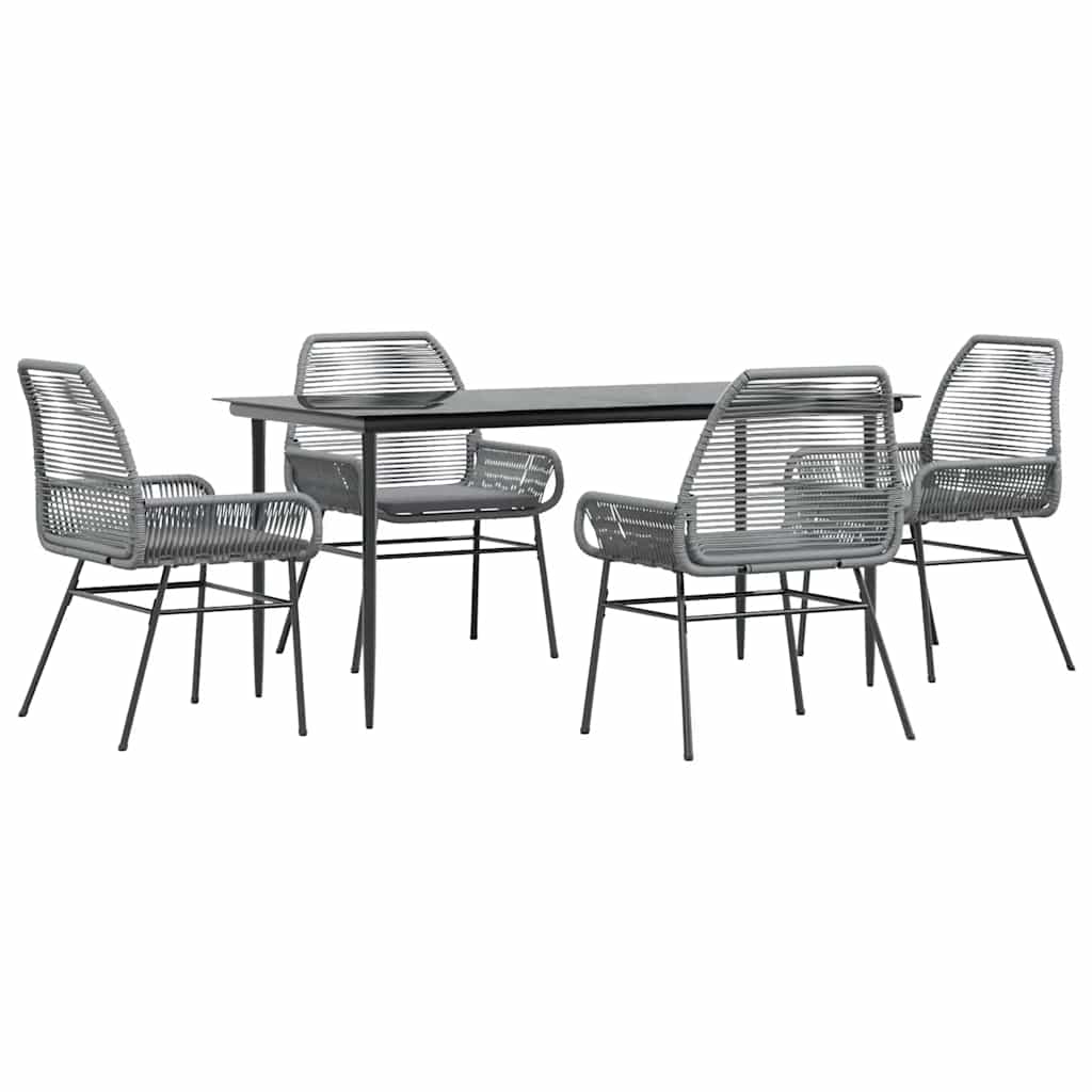 Garden Dining Set Grey Poly Rattan 4-seater Removable Covers