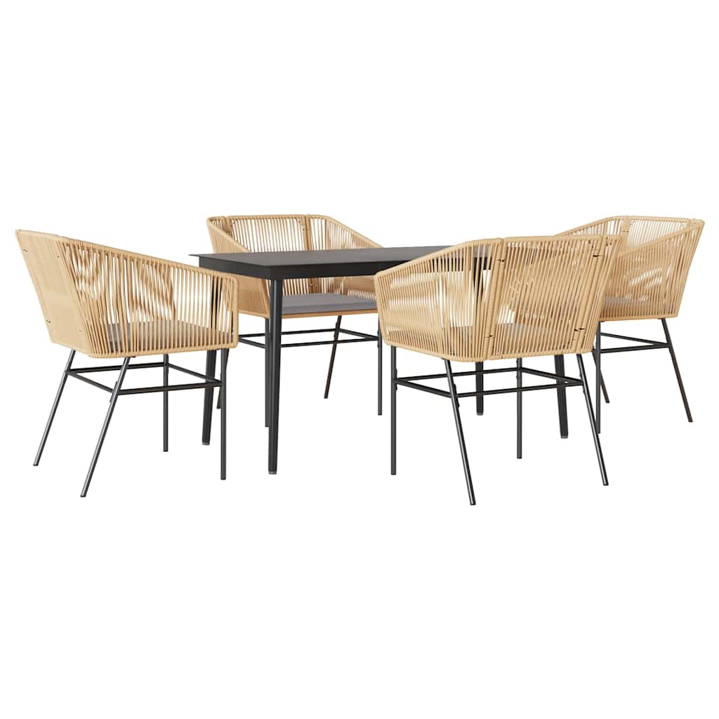 Garden Dining Set Table: Black, Chair: Brown, Cushions: Light Grey