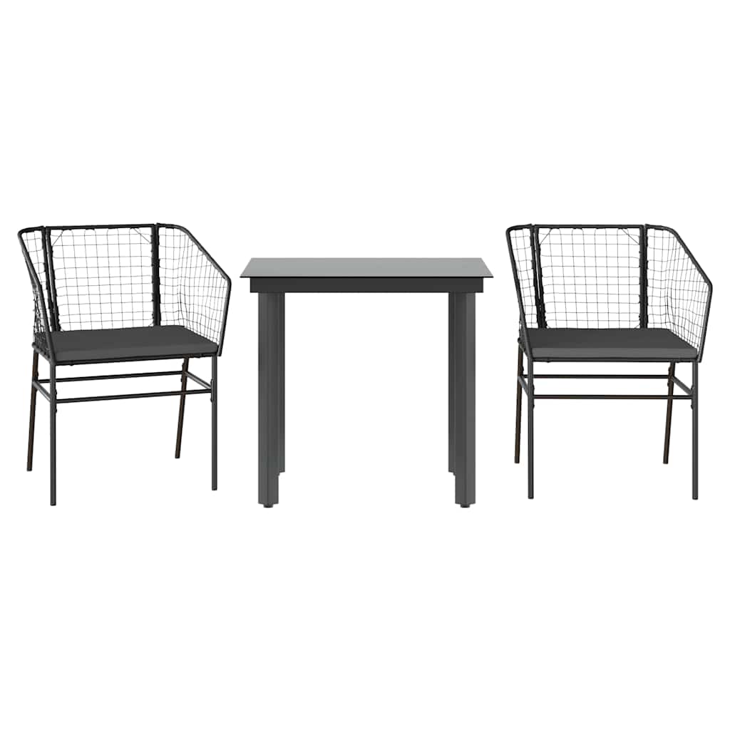 Garden Dining Set Black Poly Rattan Two-Seater Removable Covers