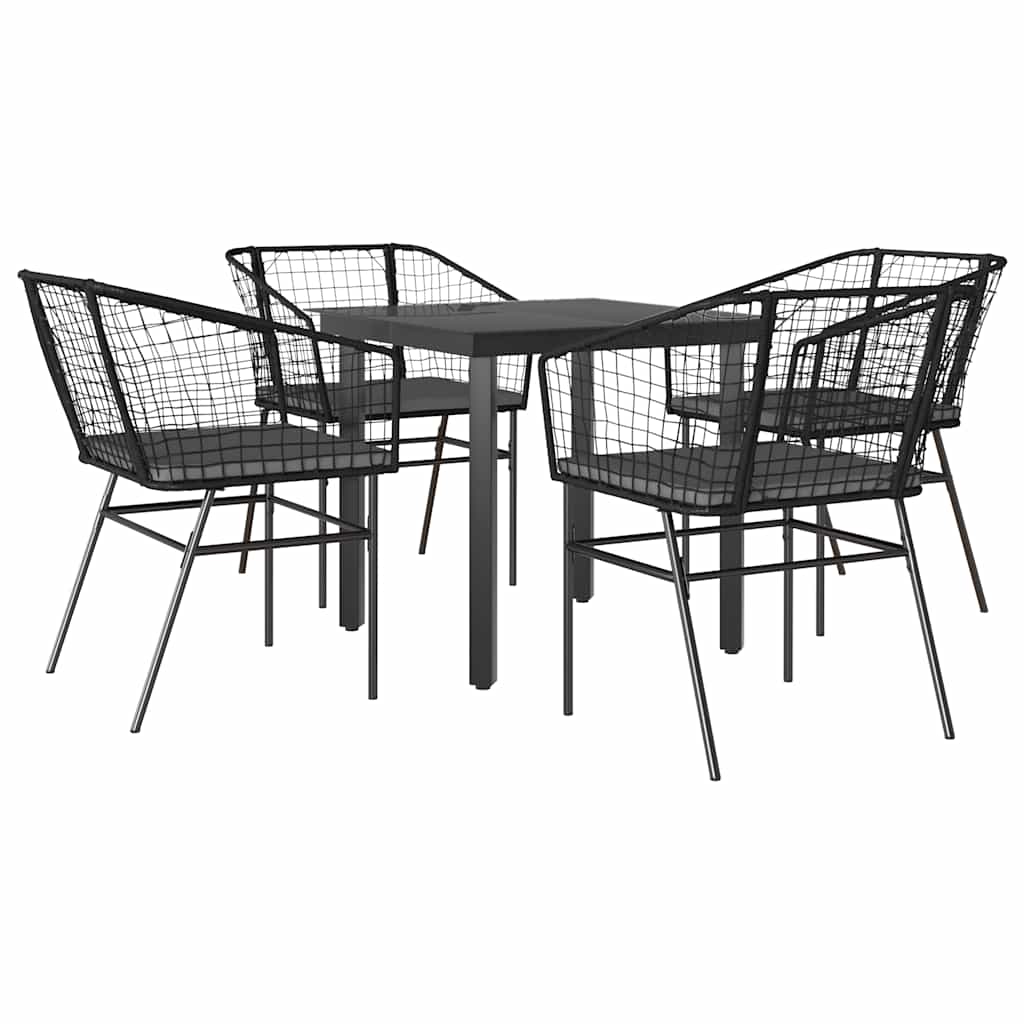 Garden Dining Set Black Poly Rattan 5 Piece Set Removable Covers
