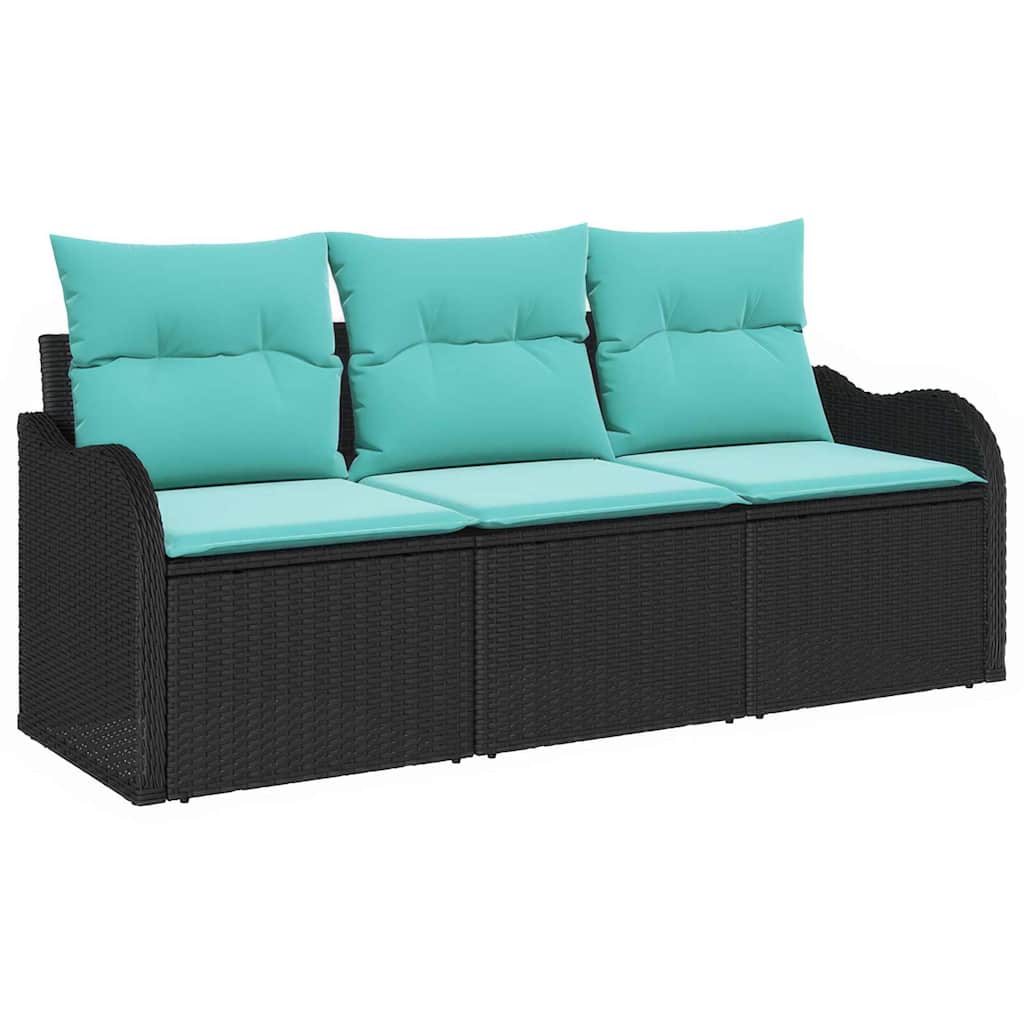 Garden Sofa Set with Cushion 3 pcs Black Poly Rattan