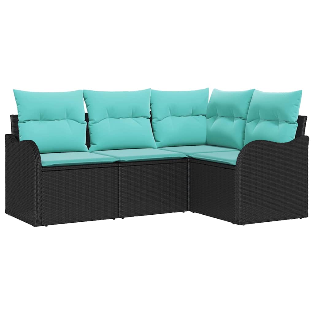 Garden Sofa Set with Cushion 4 pcs Black Poly rattan