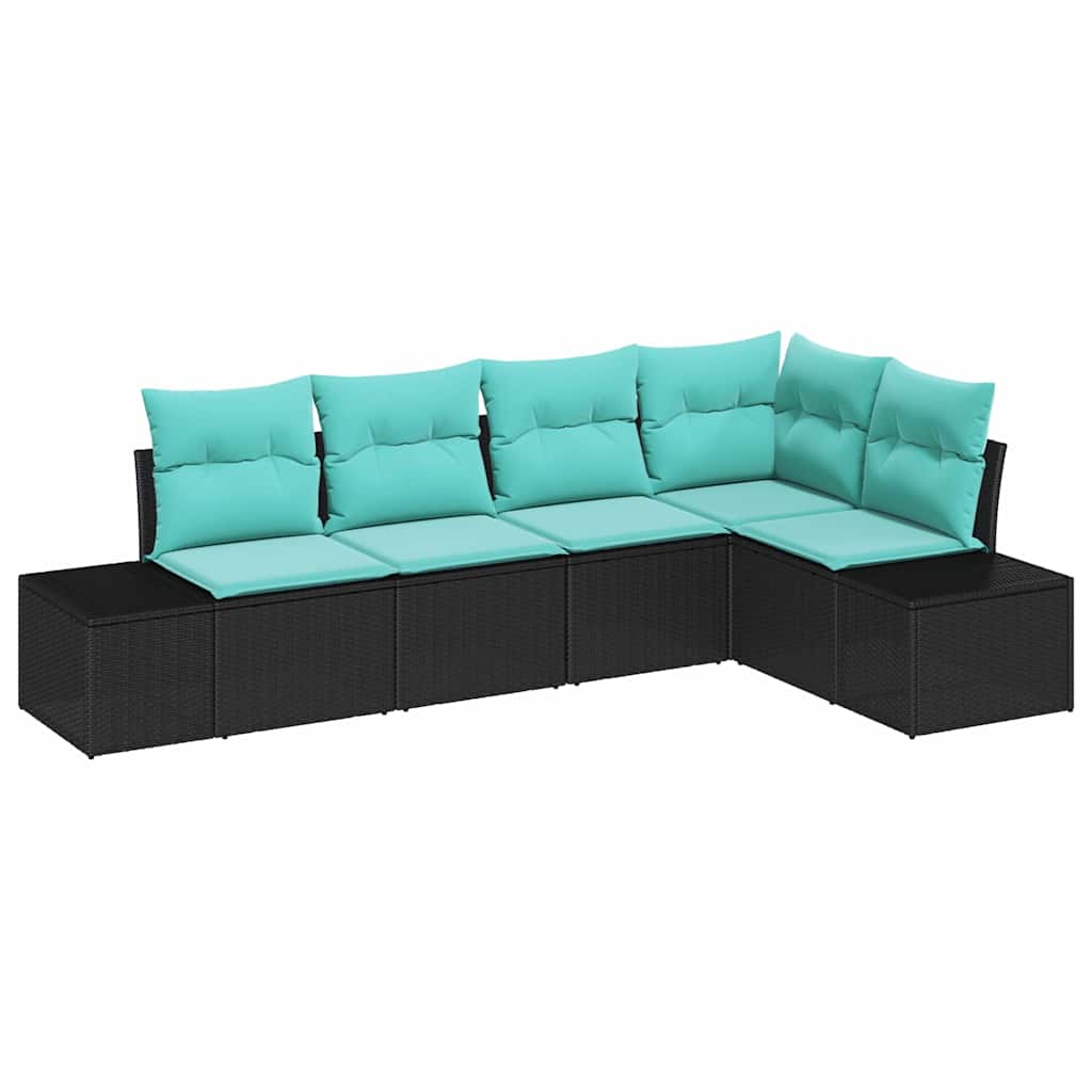 Garden Sofa Set with Cushion 5 pcs Black Poly Rattan