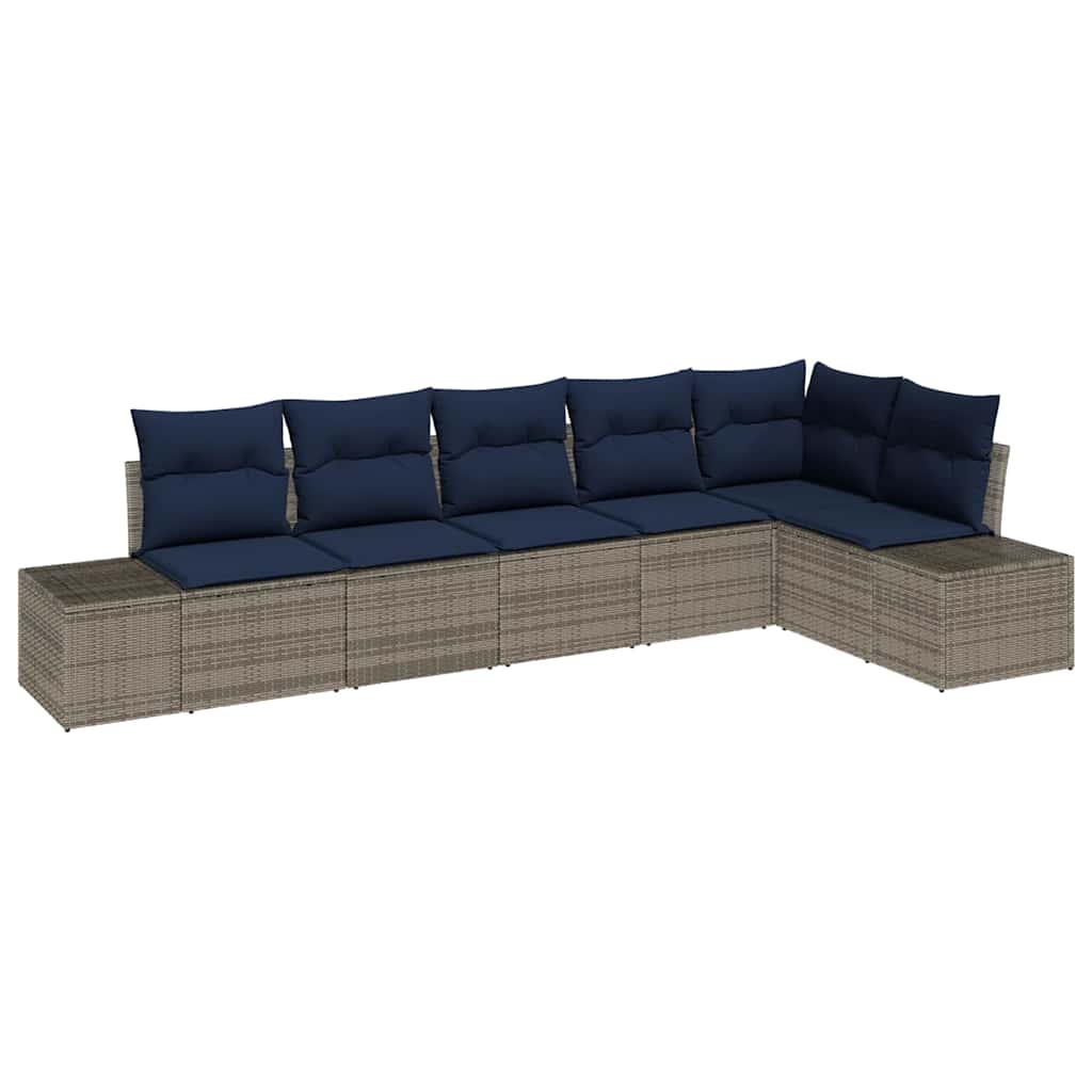 Garden Sofa Set with Cushion 6 pcs Grey Poly Rattan