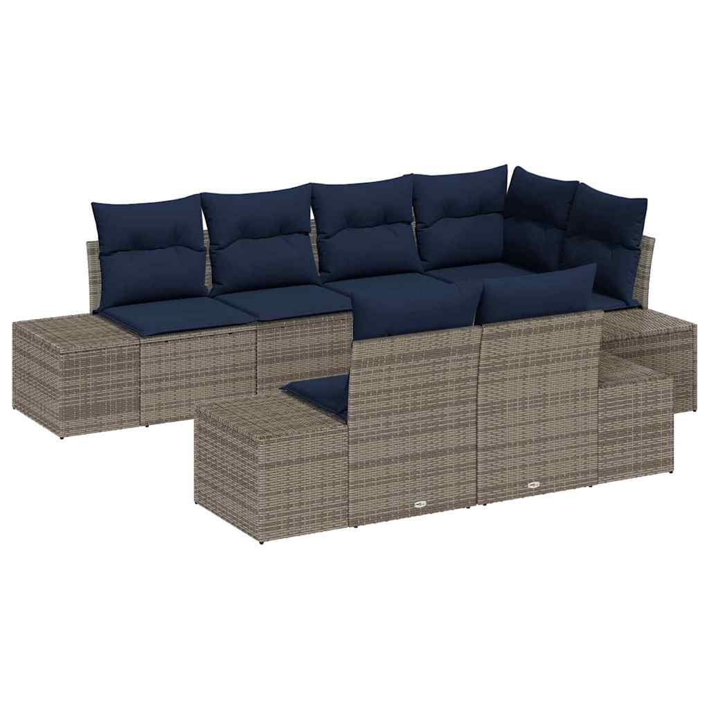 Garden Sofa Set with Cushion 7 pcs Grey Poly Rattan
