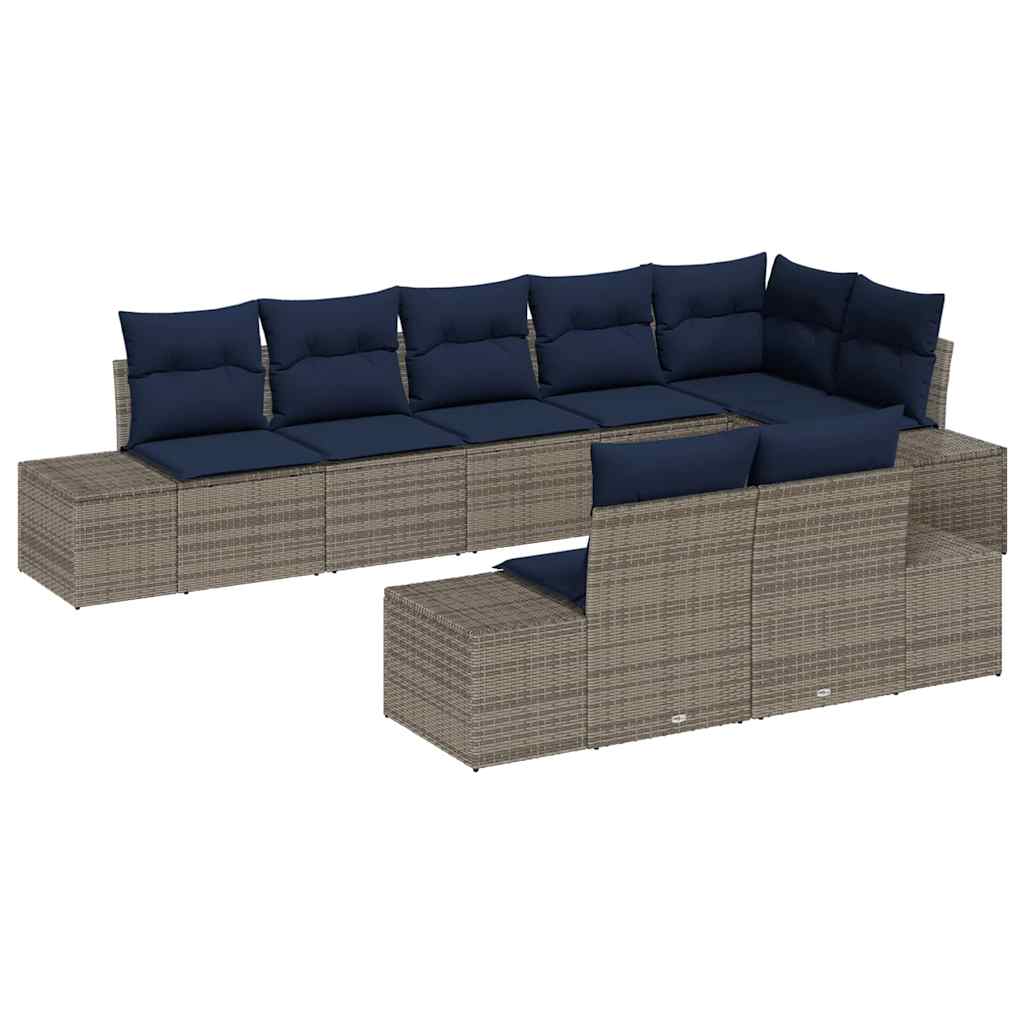 Garden Sofa Set with Cushion 8 pcs Grey Poly Rattan