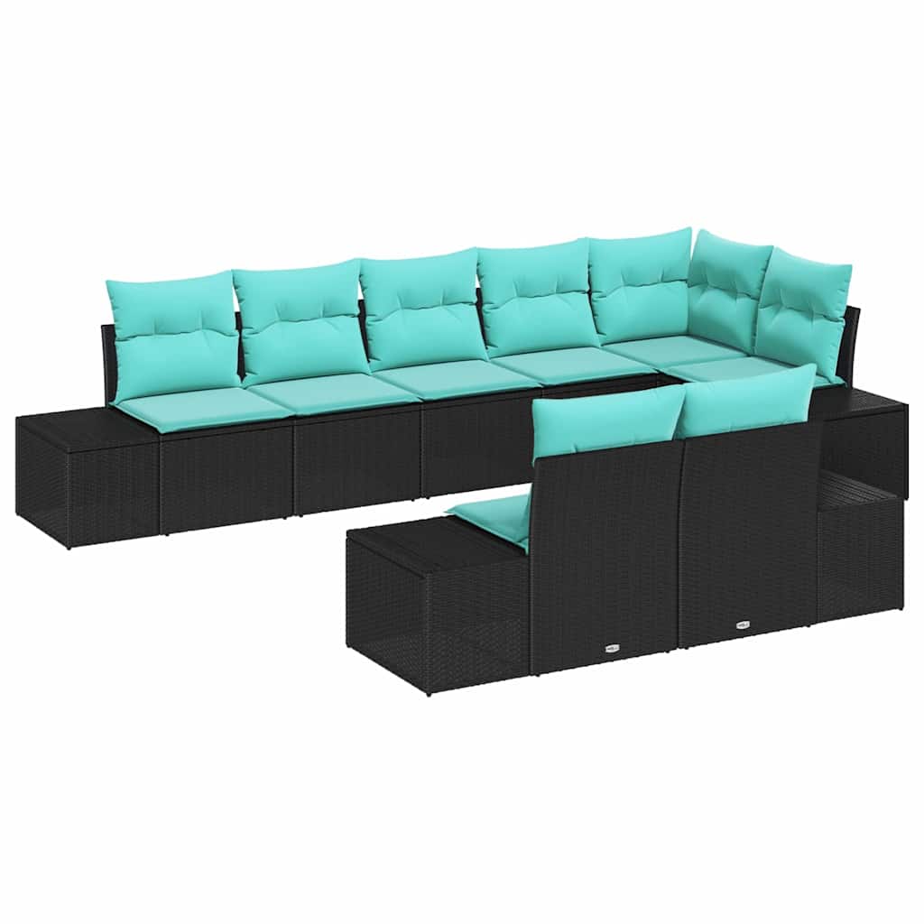 Garden Sofa Set with Cushion 8 pcs Black Poly Rattan
