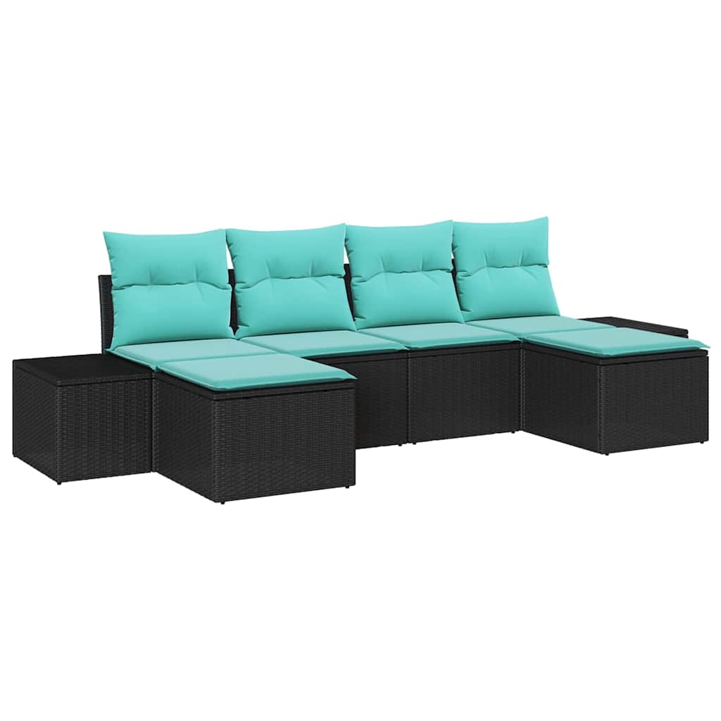 Garden Sofa Set with Cushion Black Poly rattan