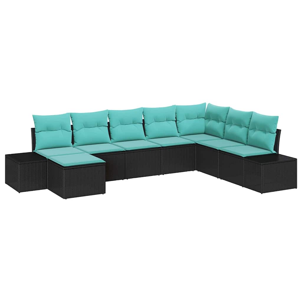 Garden Sofa Set with Cushion 8 pcs Black Poly Rattan