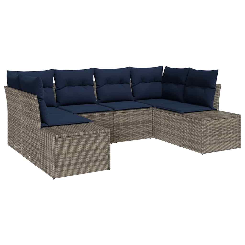 Garden Sofa Set with Cushion 6 pcs Grey Poly Rattan