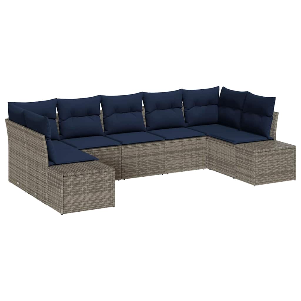 Garden Sofa Set with Cushion 7 pcs Grey Poly Rattan