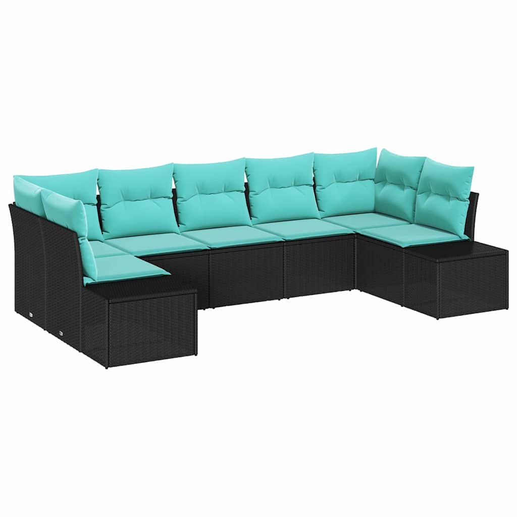 Garden Sofa Set with Cushion 7 pcs Black Poly Rattan