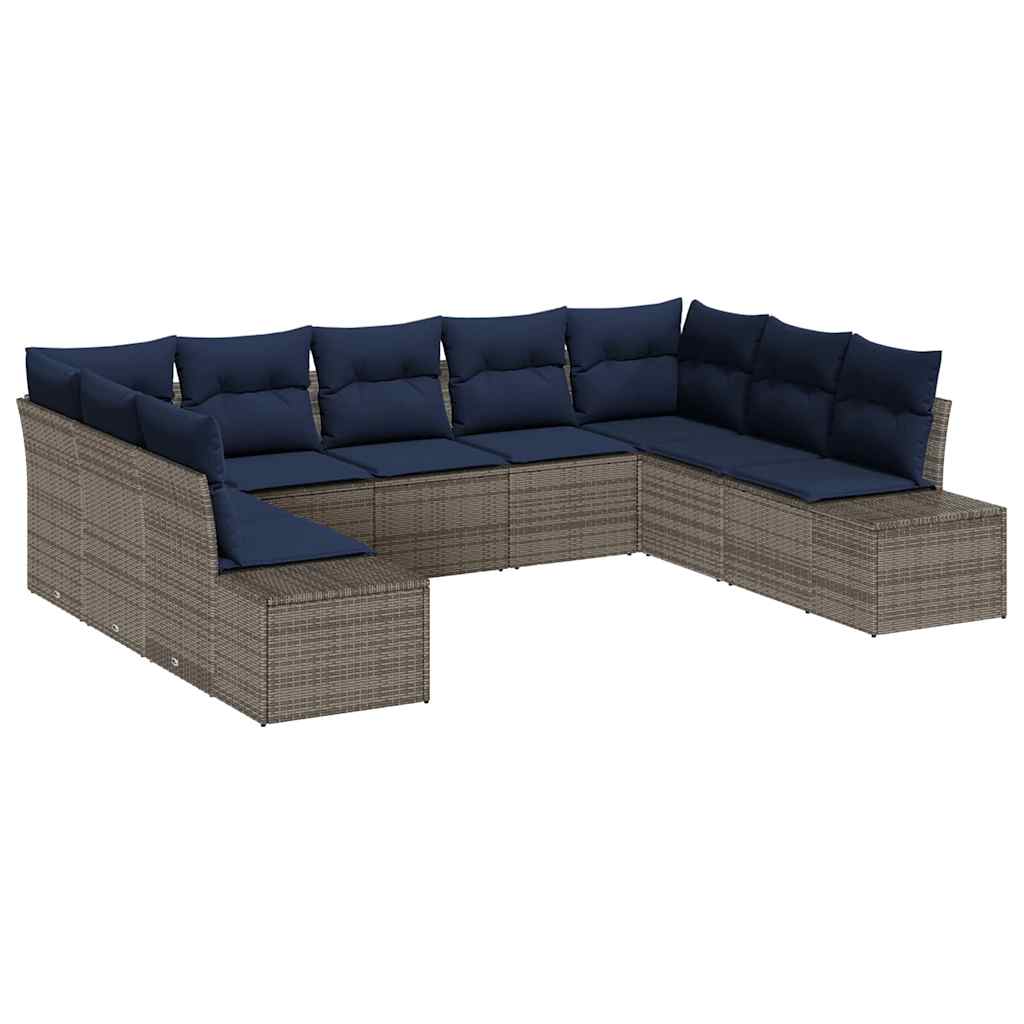 Garden Sofa Set with Cushion 9 pcs Grey Poly Rattan