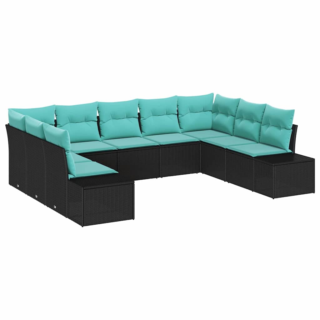 Garden Sofa Set with Cushion 9 pcs Black Poly Rattan