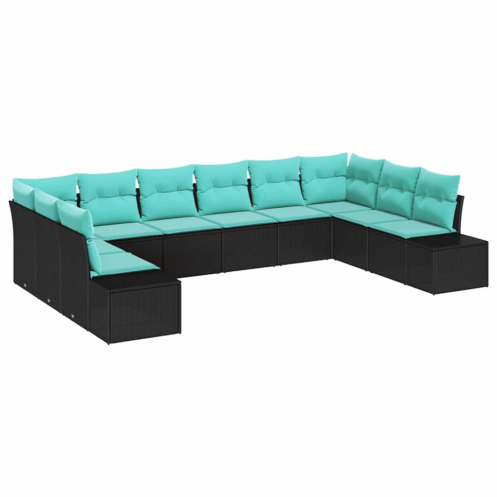 Garden Sofa Set with Cushion 10 pcs Black Poly Rattan