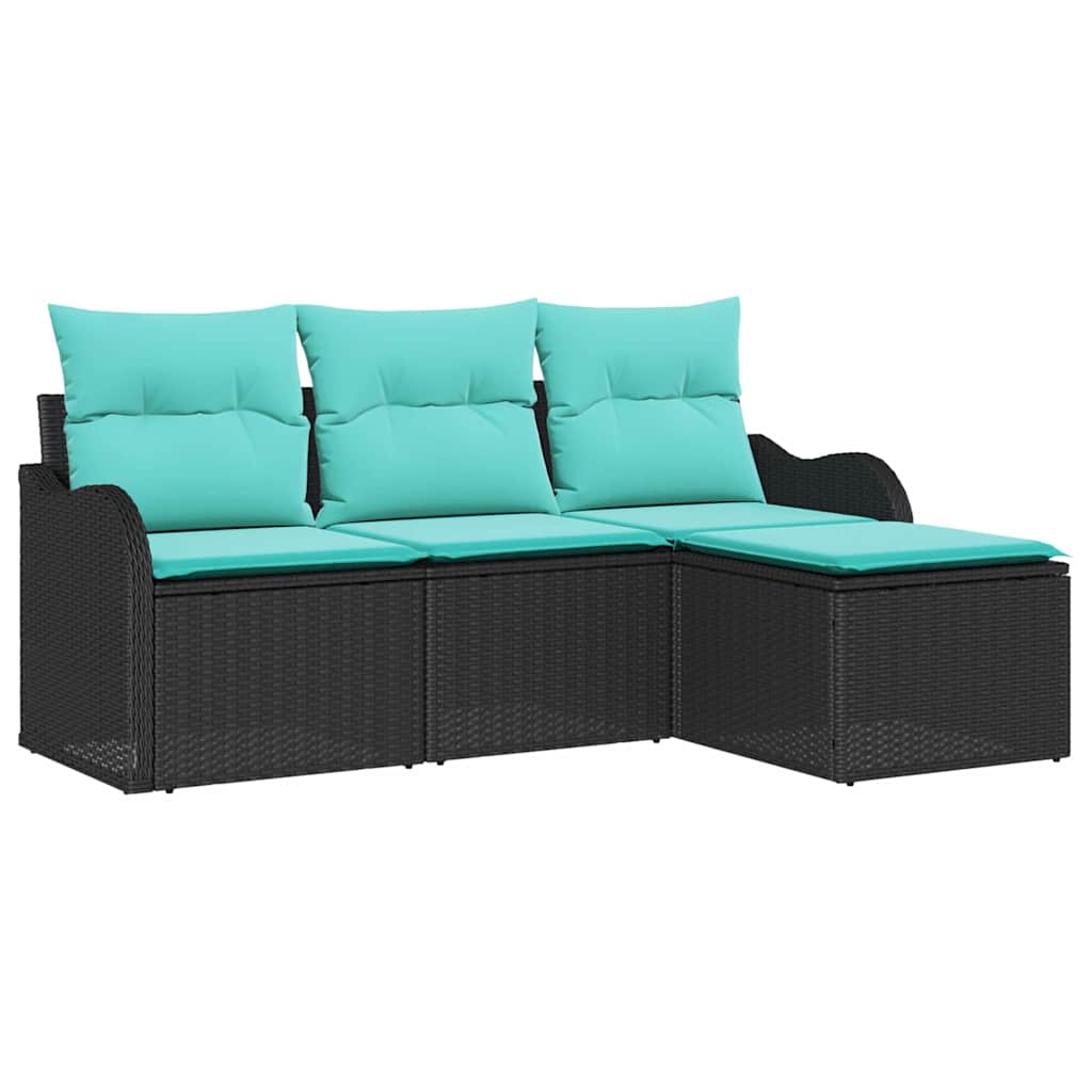 Garden Sofa Set with Storage 4 pcs Black Poly Rattan