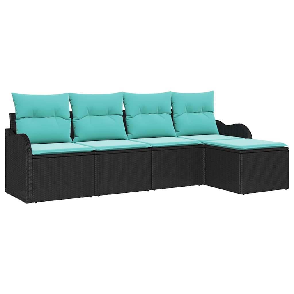 Garden Sofa Set with Storage 5 pcs Black Poly Rattan