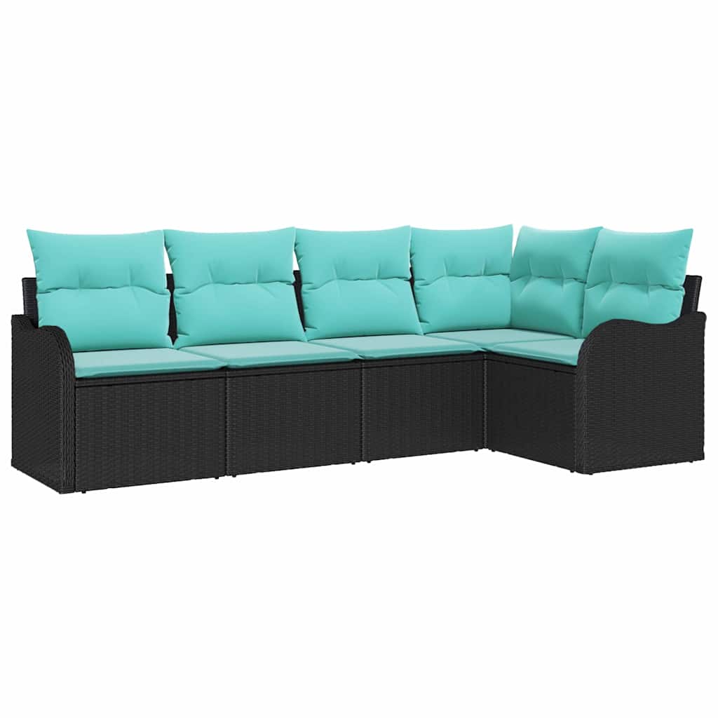 Garden Sofa Set with Storage 5 pcs Black Poly Rattan