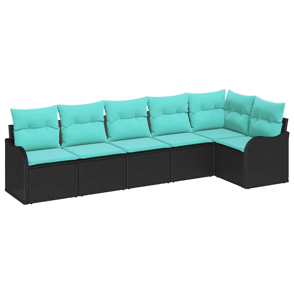 Garden Sofa Set with Storage 6 pcs Black Poly Rattan