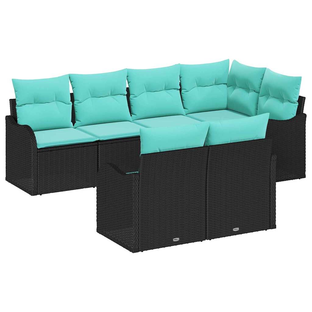 Garden Sofa Set with Cushion 7 pcs Black Poly rattan