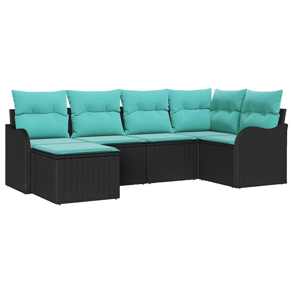 Garden Sofa Set 6 pcs Black and Turquoise Poly Rattan