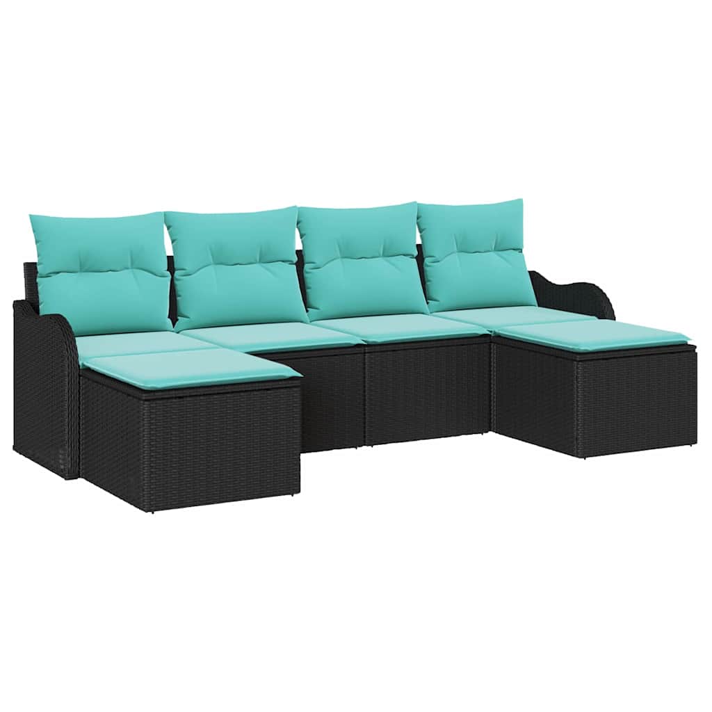 Garden Sofa Set 6 pcs Black and Turquoise Poly Rattan