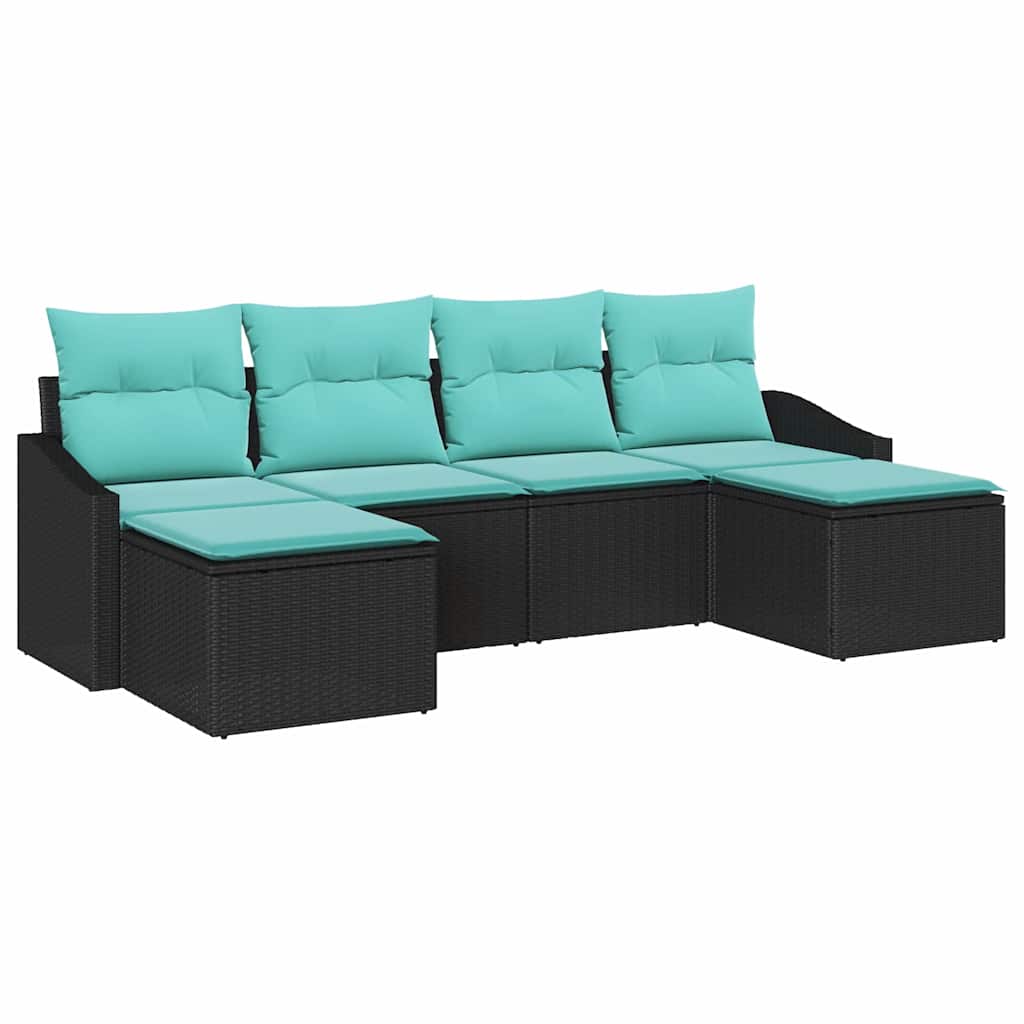 Garden Sofa Set 6 pcs Black and Turquoise Poly Rattan
