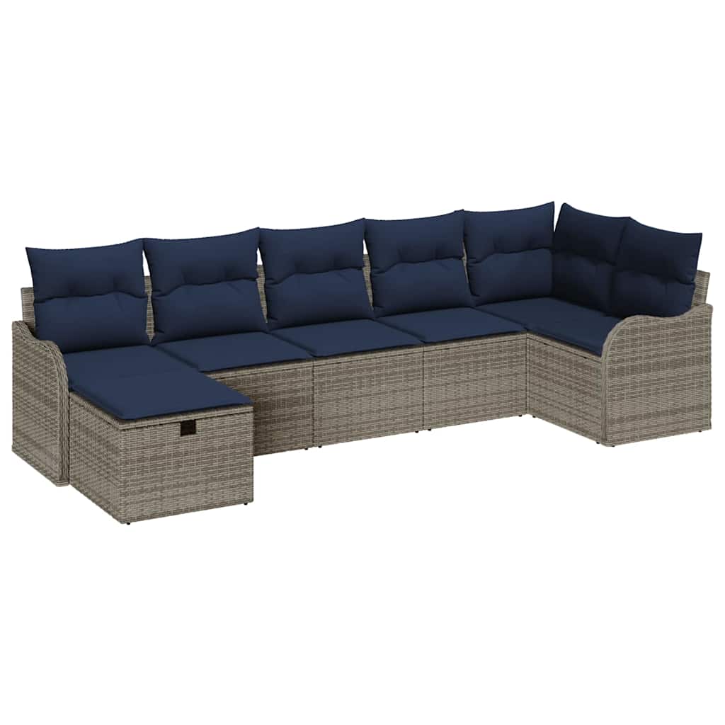 Sofa Set with Cushion with Storage Grey and Navy Poly Rattan