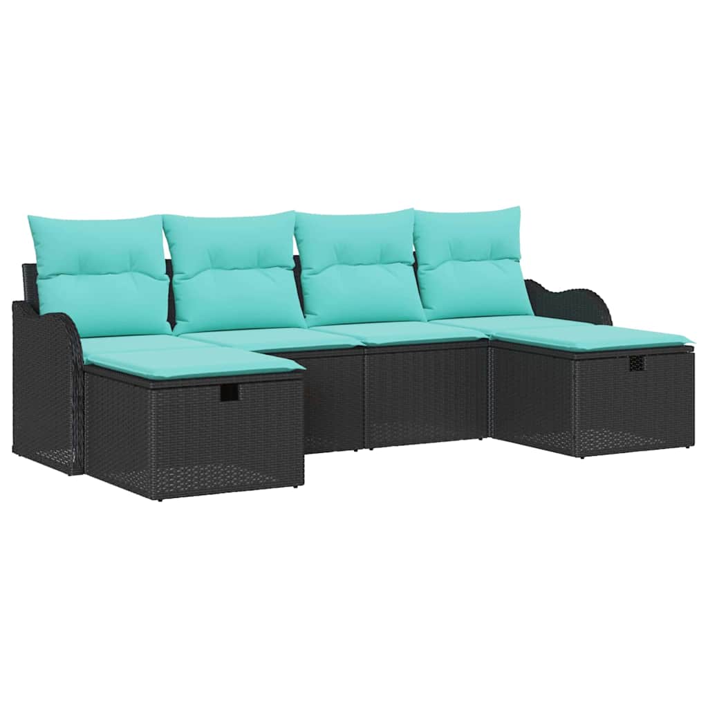 Sofa Set with Cushion 6 pcs Black and Turquoise Poly Rattan
