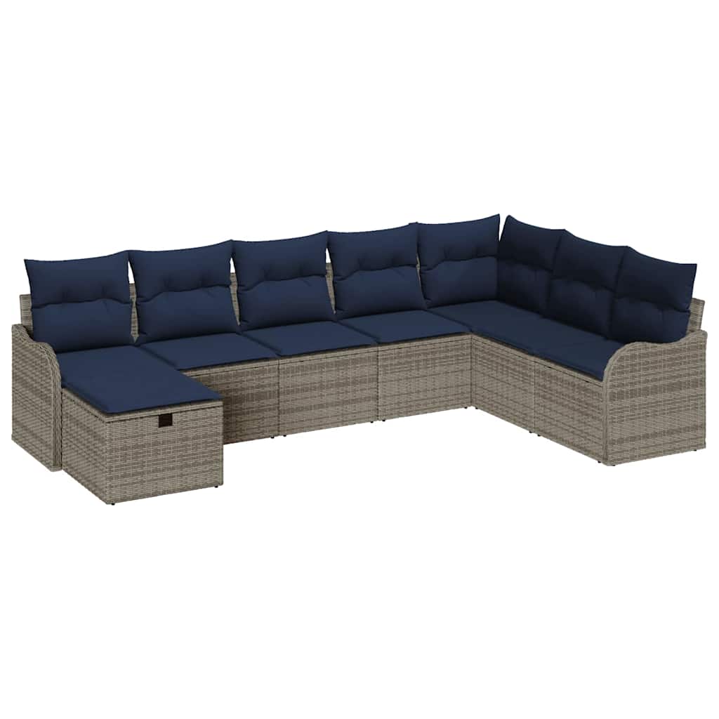 Sofa Set with Cushion with Storage Grey and Navy Poly Rattan