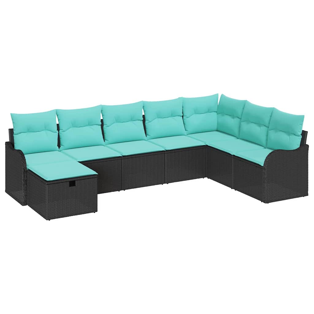 Sofa Set with Cushion Manual Black and Turquoise Poly Rattan