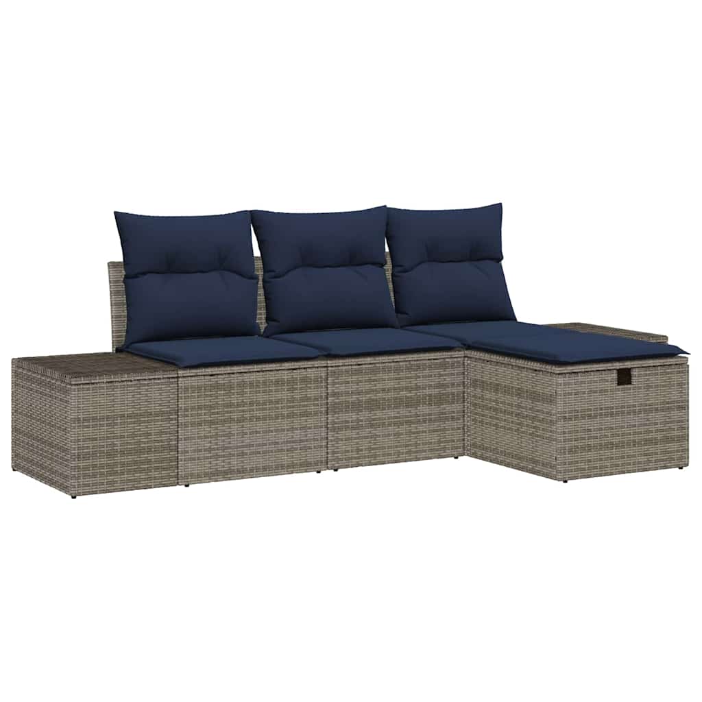 Garden Sofa Set with Cushion with Storage 4 pcs Poly Rattan