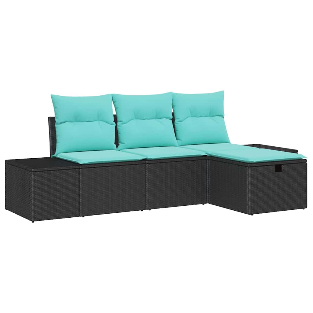 Garden Sofa Set with Cushion with Storage 4 pcs Poly Rattan