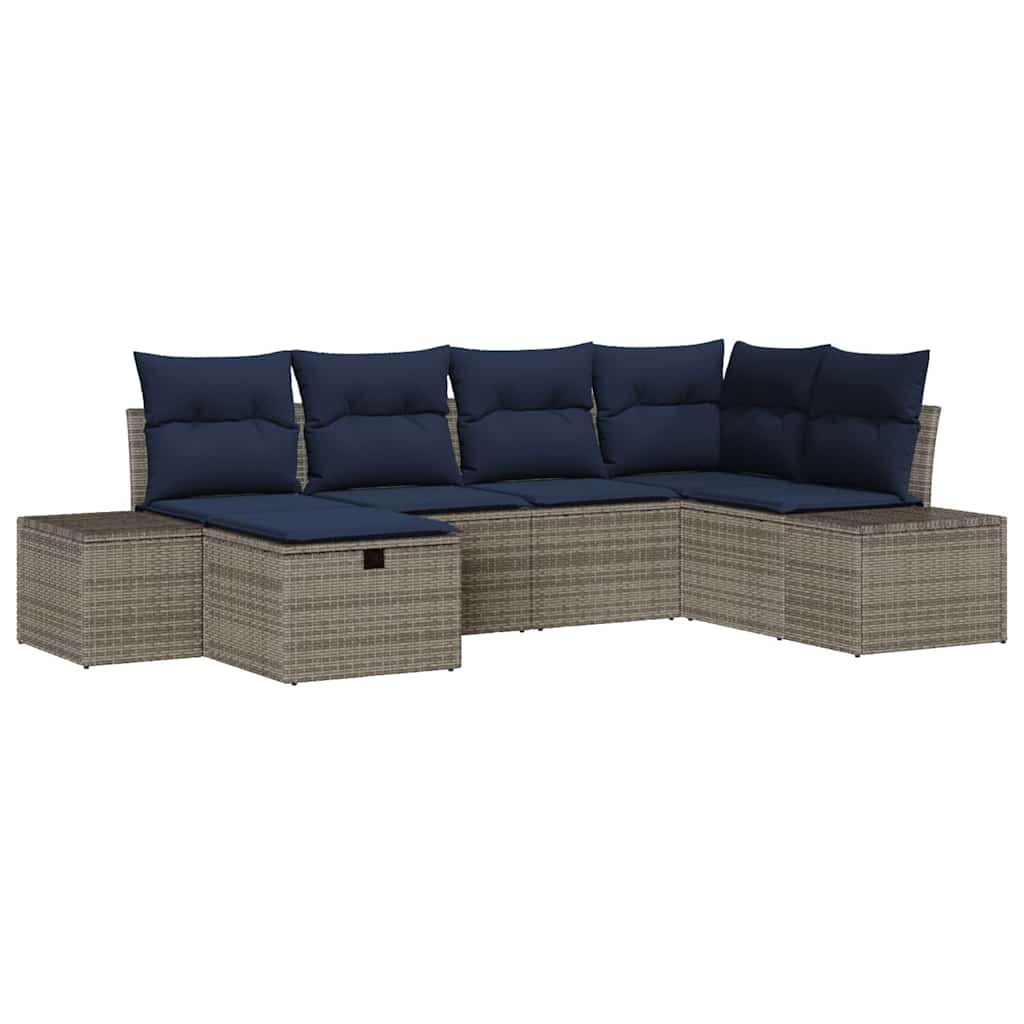 Garden Sofa Set with Cushion 6 pcs Grey Poly Rattan