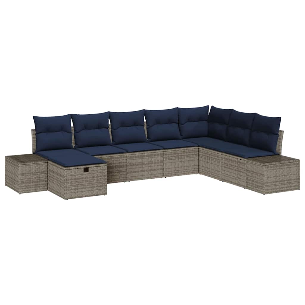 Garden Sofa Set with Cushion 8 pcs Grey Poly Rattan