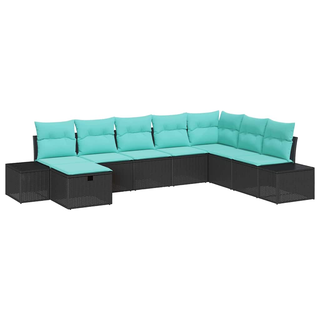 Garden Sofa Set with Cushion 8 pcs Black Poly Rattan