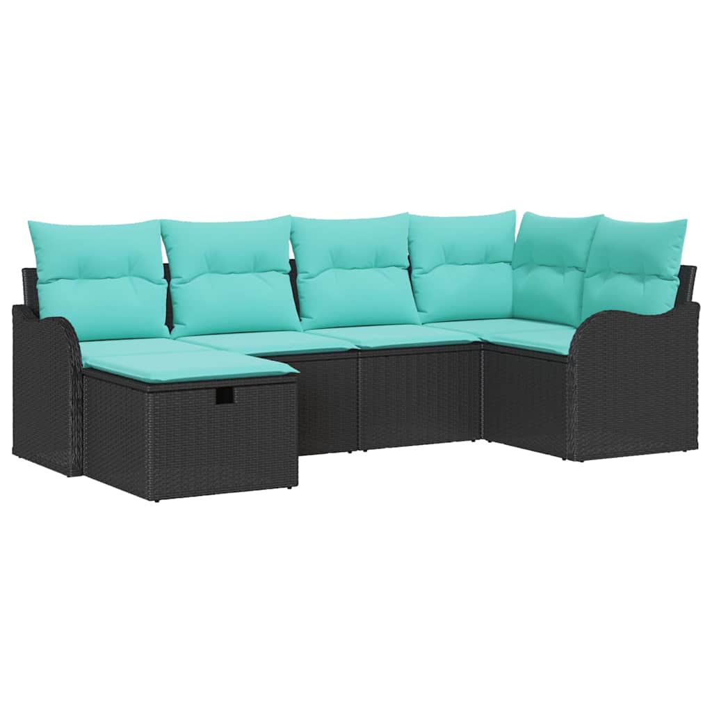 Garden Sofa Set with Cushion 6 pcs Black Poly rattan