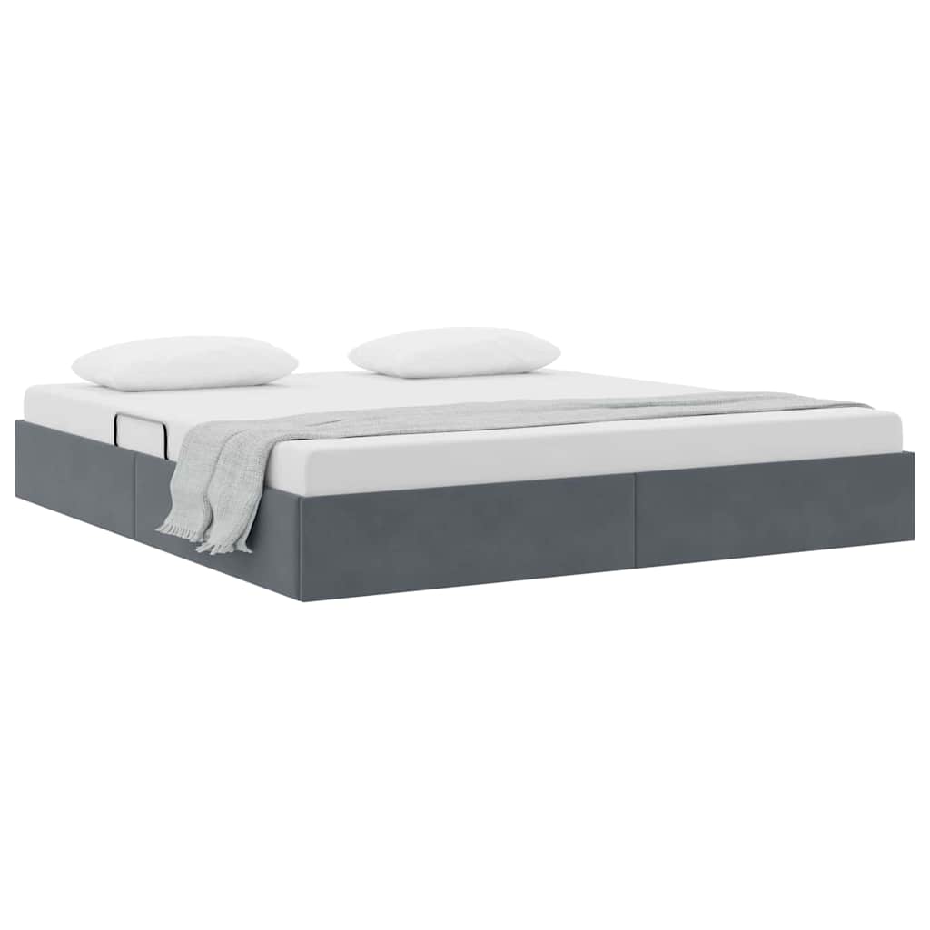 Storage Bed with Mattress Dark Grey 75.98 x 79.92 in Velvet