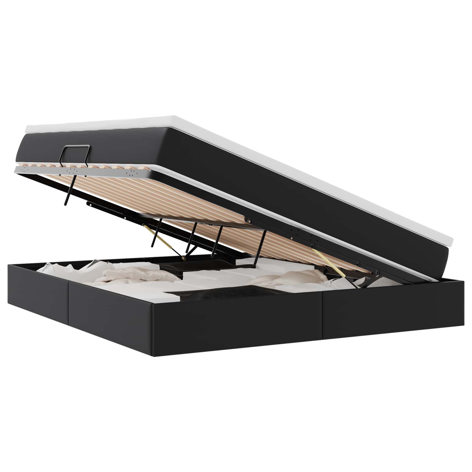 Storage Bed with Mattress Black 72.05 x 83.86 in Faux Leather